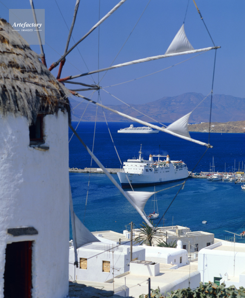 エーゲ海,Aegean Sea,キクラデス諸島,Cyclades,ミコノス島,Mykonos,島,Island,風車,Wind mill,Port,島,